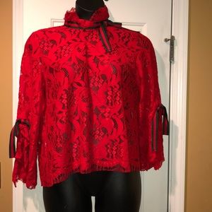 Red Lace Open Back Shirt Large & Medium